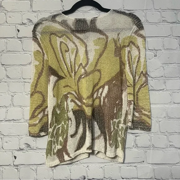 NIC+ZOE Floral Abstract Open Cardigan in Green, Cream, Brown - Picture 5 of 6